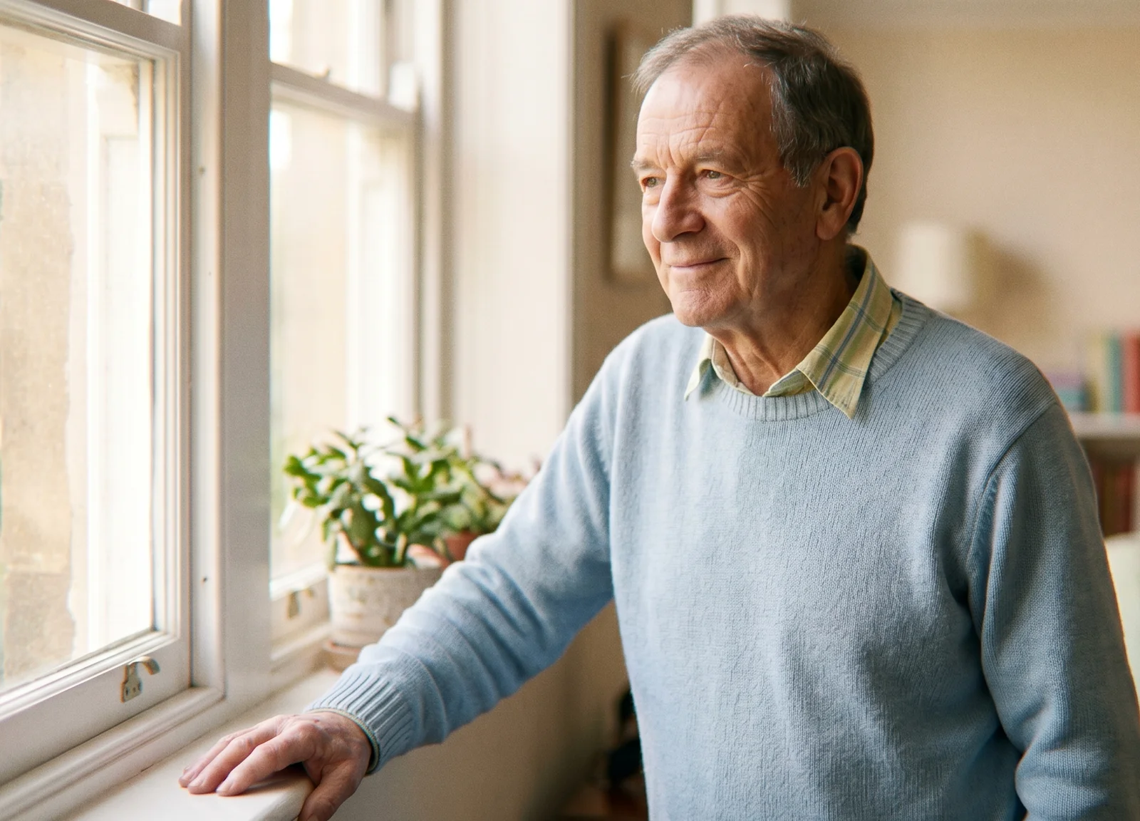 An older adult using a phone for health support at home