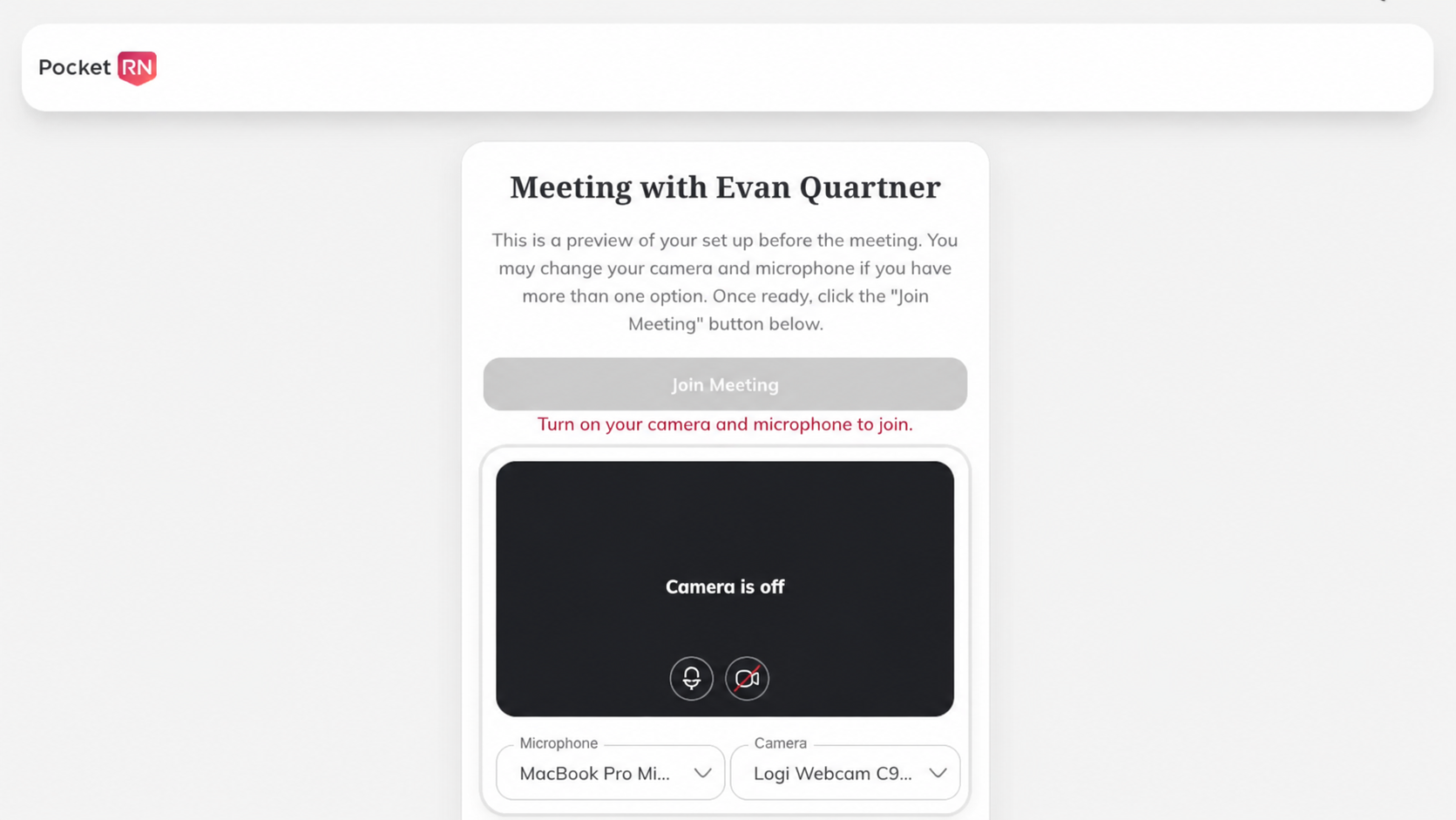 PocketRN pre-join camera and microphone preview